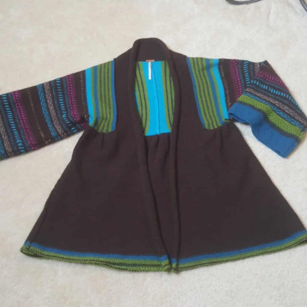 Free People Embroidered Cardigan Sweater Sz M
